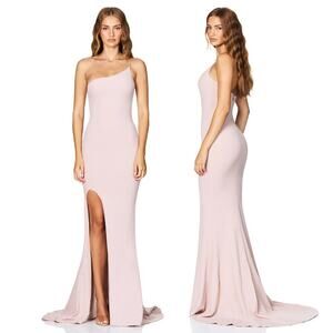 Nookie Jasmine One Shoulder Gala Gown Maxi Dress Jersey Side Slit Formalwear M